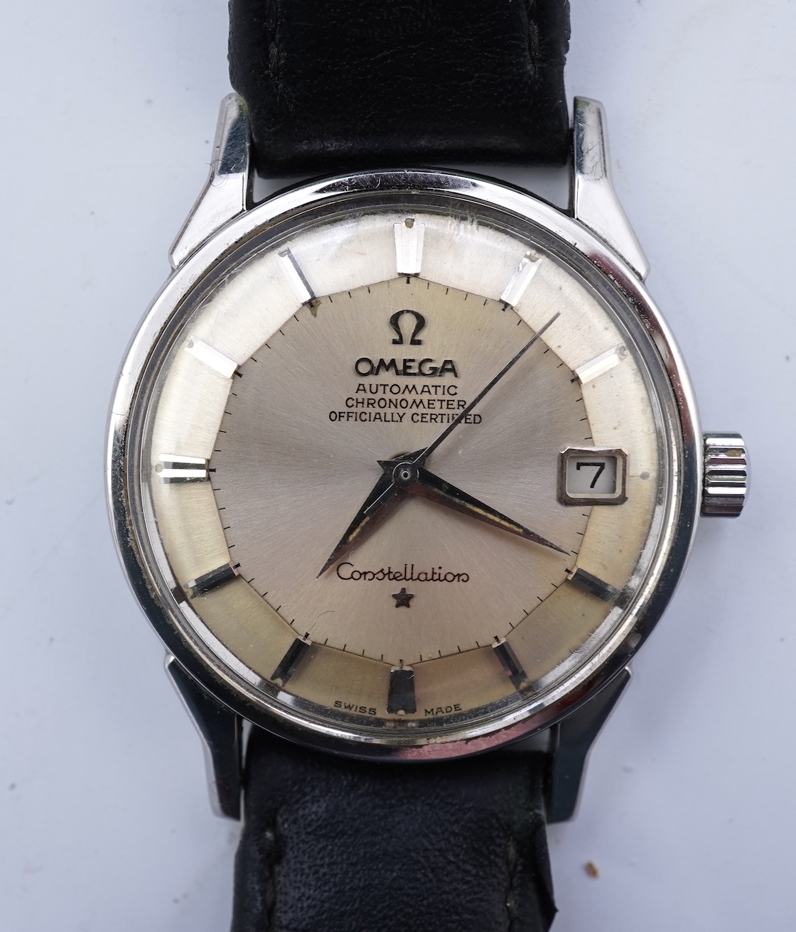 A gentleman's 1960's? stainless steel Omega Constellation Automatic Chronometer Officially Certified wrist watch, with pie-pan dial